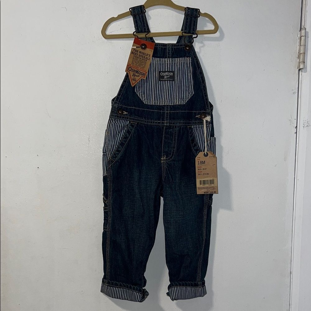 OSH GOSH B ‘GOSH Denim with Striped Detail Overalls-18M NWT!